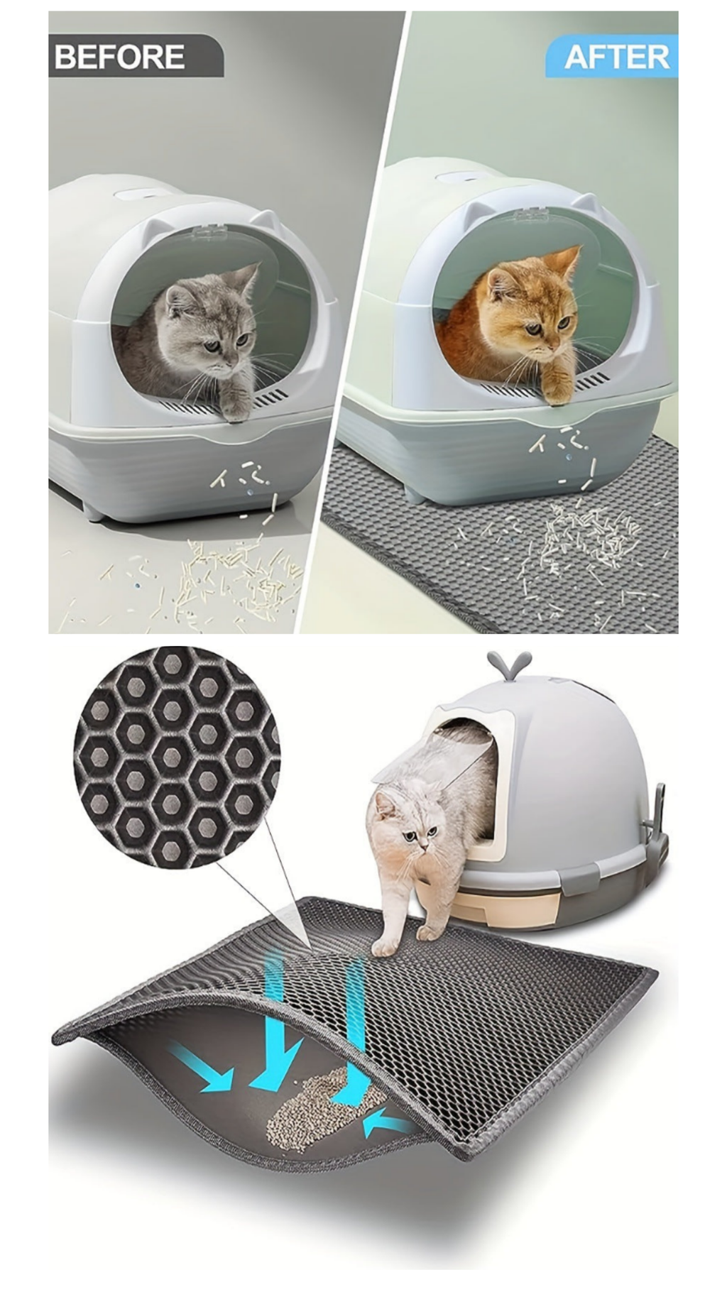 SnoutSavvy™ Double-Layer Honeycomb Litter Mat | Waterproof, Urine-Proof & Traps 90% of Litter