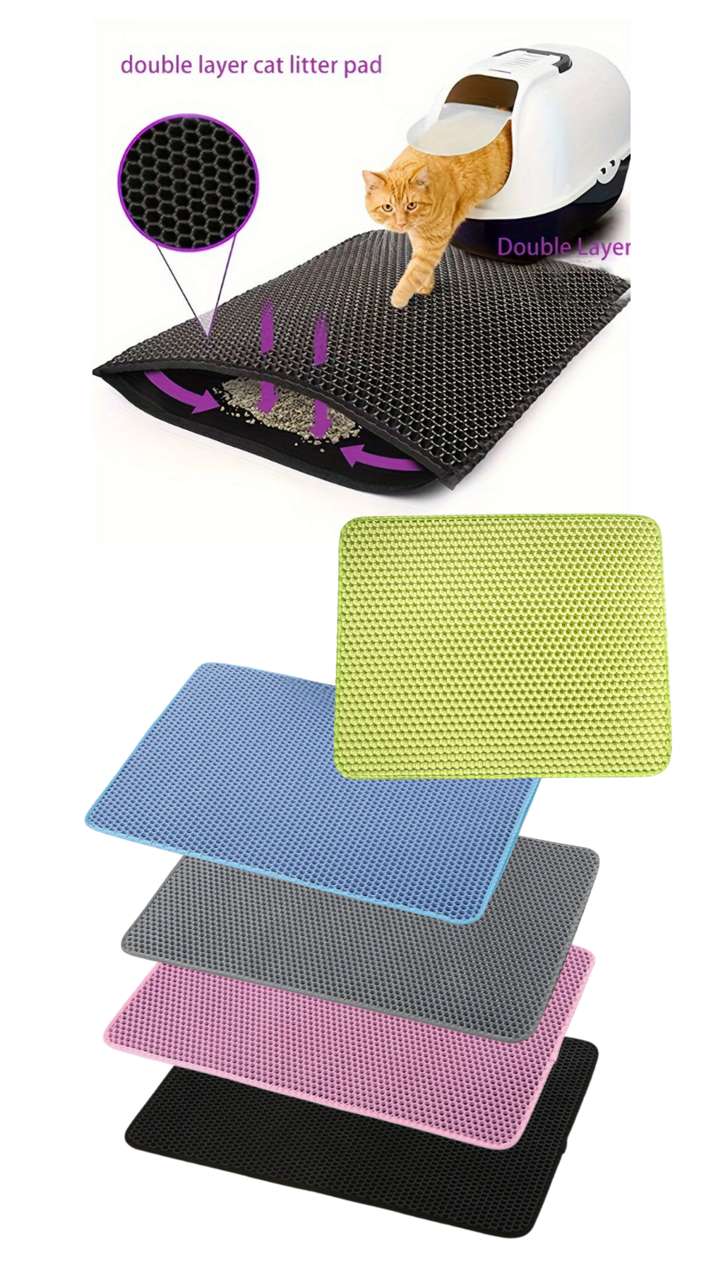 SnoutSavvy™ Double-Layer Honeycomb Litter Mat | Waterproof, Urine-Proof & Traps 90% of Litter