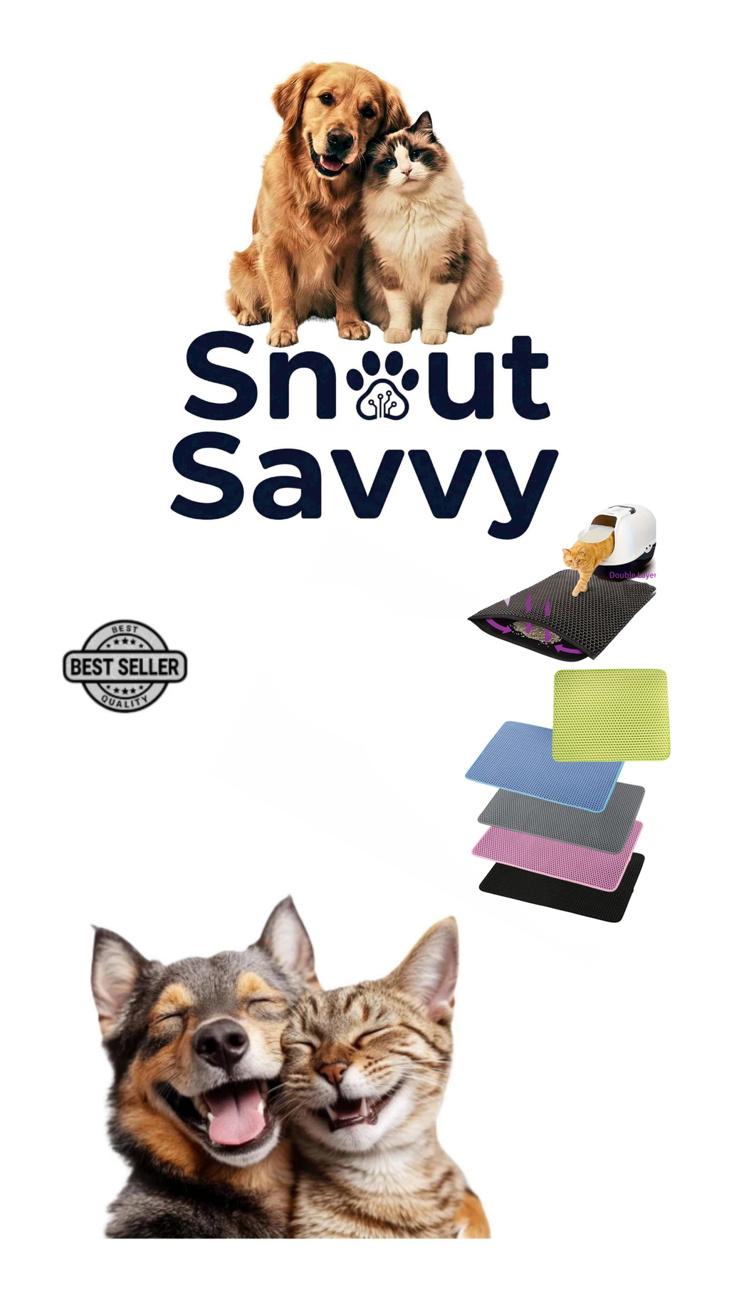 SnoutSavvy™ Double-Layer Honeycomb Litter Mat | Waterproof, Urine-Proof & Traps 90% of Litter