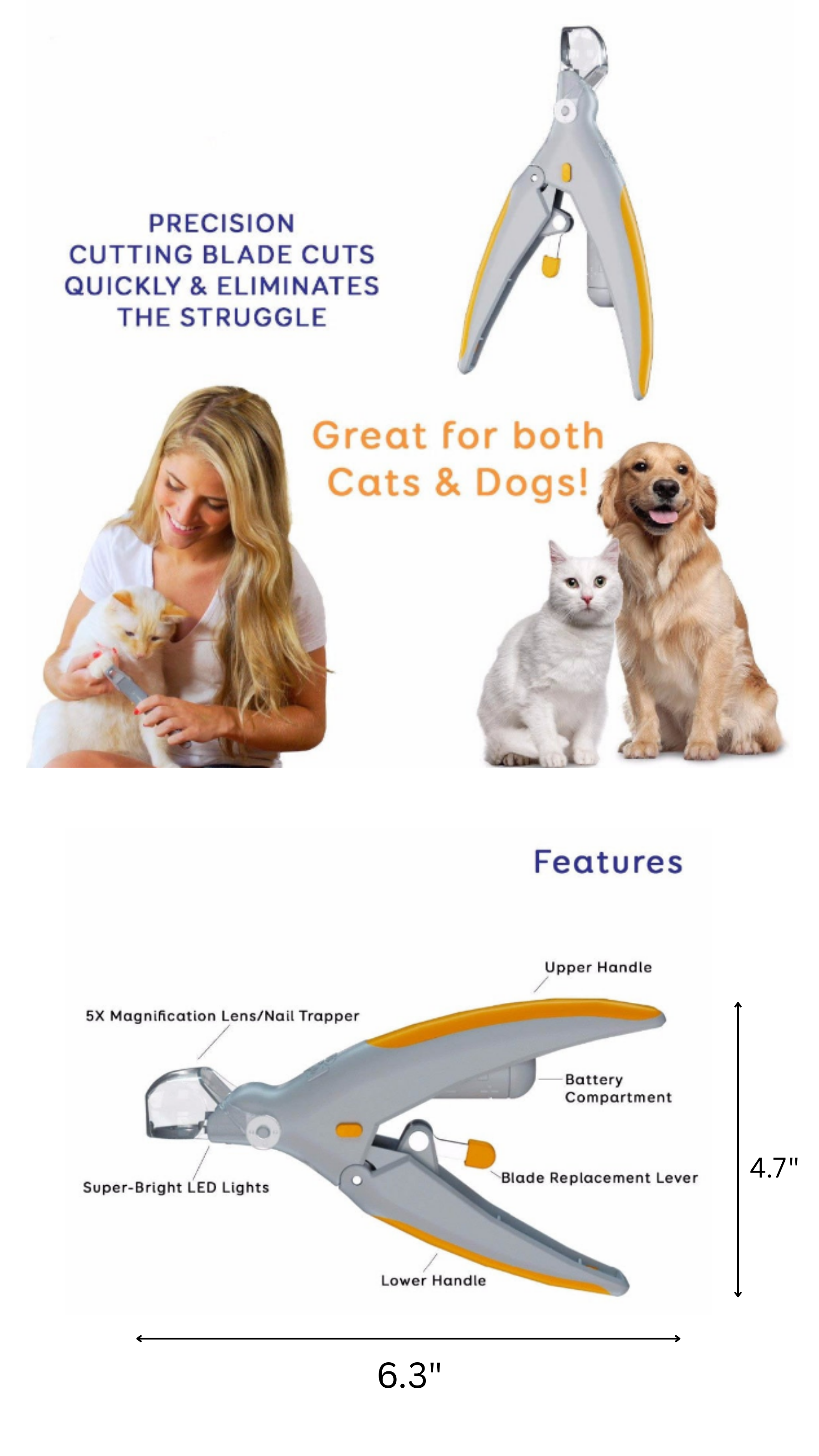 SnoutSavvy™ LED Safe Pet Nail Clipper | Quick-Finder Light & Magnifier | No-Mess Trimmer for Cats & Dogs