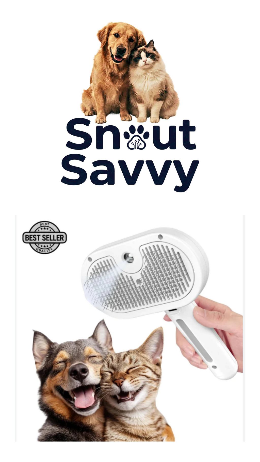 SnoutSavvy™ Hydro-Mist Spa Brush | 3-in-1 Anti-Static Shedding & Massage Tool