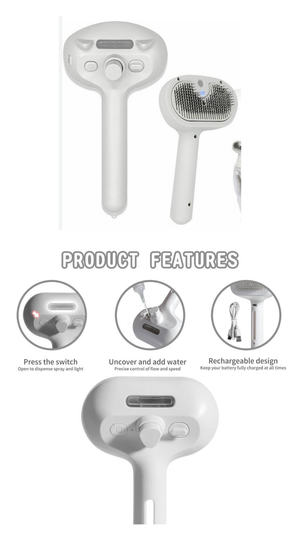 SnoutSavvy™ Hydro-Mist Spa Brush | 3-in-1 Anti-Static Shedding & Massage Tool