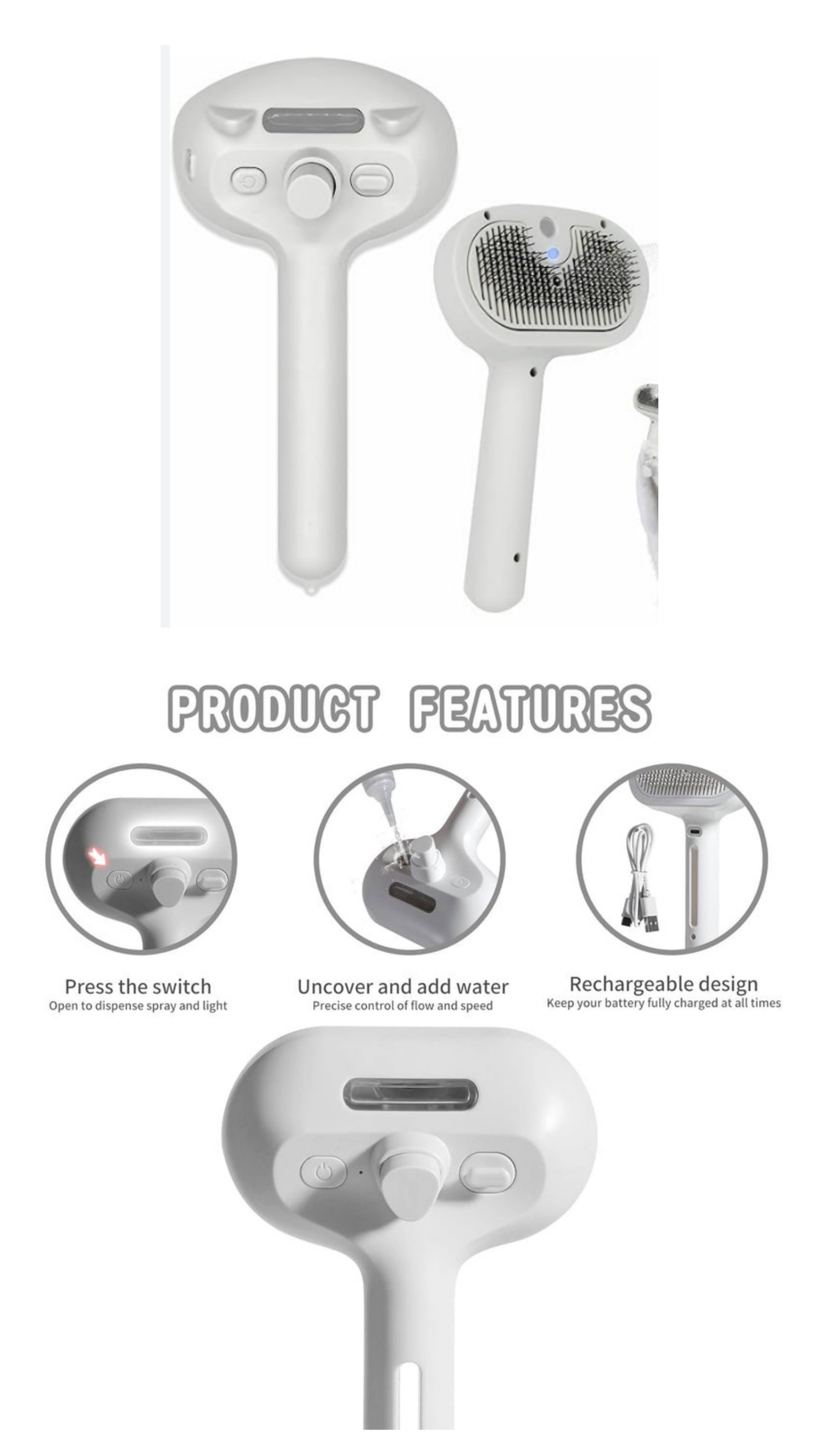 SnoutSavvy™ Hydro-Mist Spa Brush | 3-in-1 Anti-Static Shedding & Massage Tool