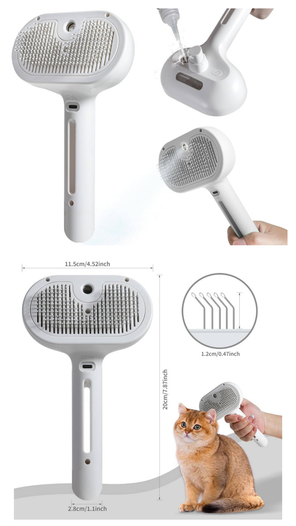 SnoutSavvy™ Hydro-Mist Spa Brush | 3-in-1 Anti-Static Shedding & Massage Tool