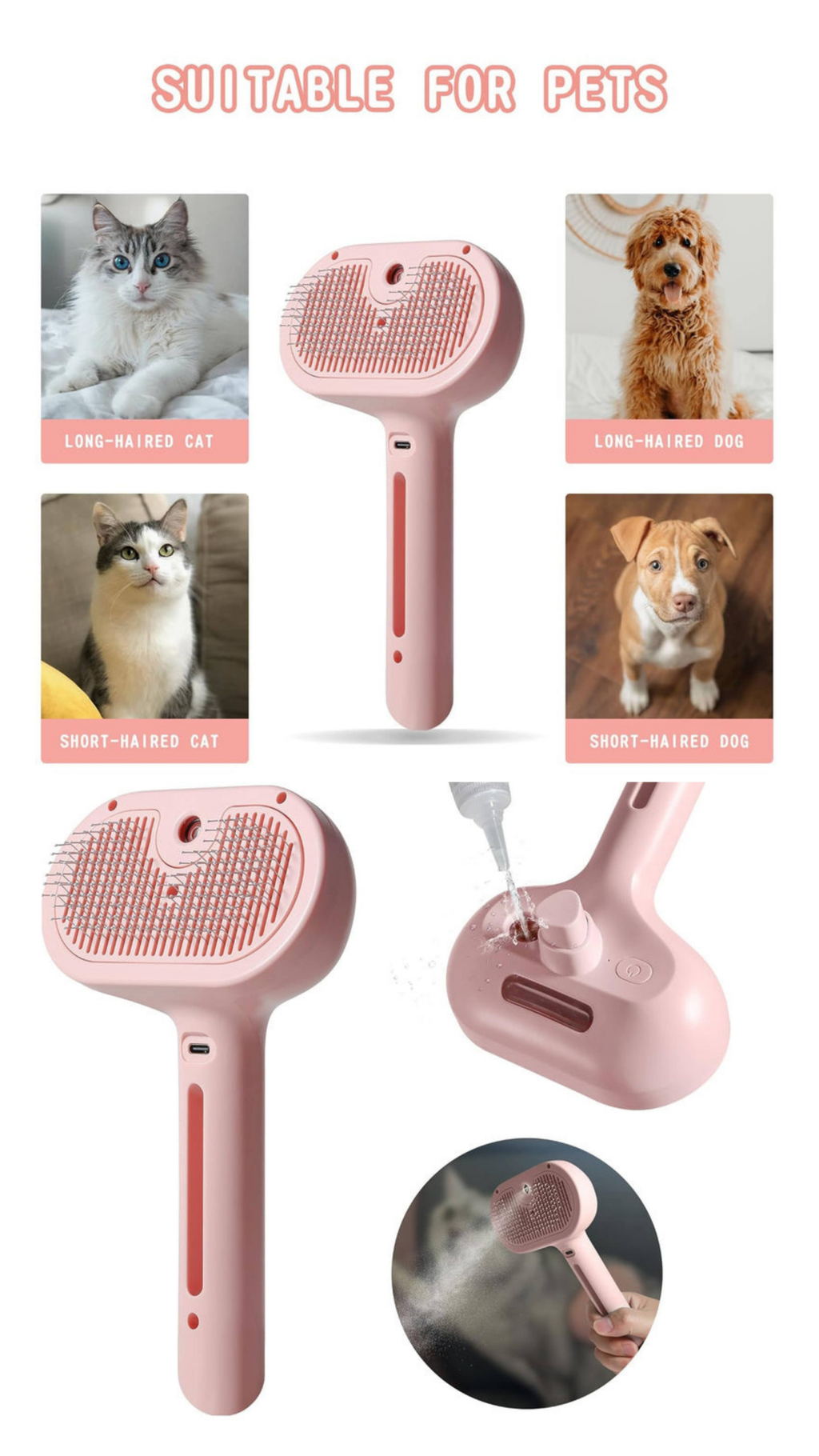 SnoutSavvy™ Hydro-Mist Spa Brush | 3-in-1 Anti-Static Shedding & Massage Tool