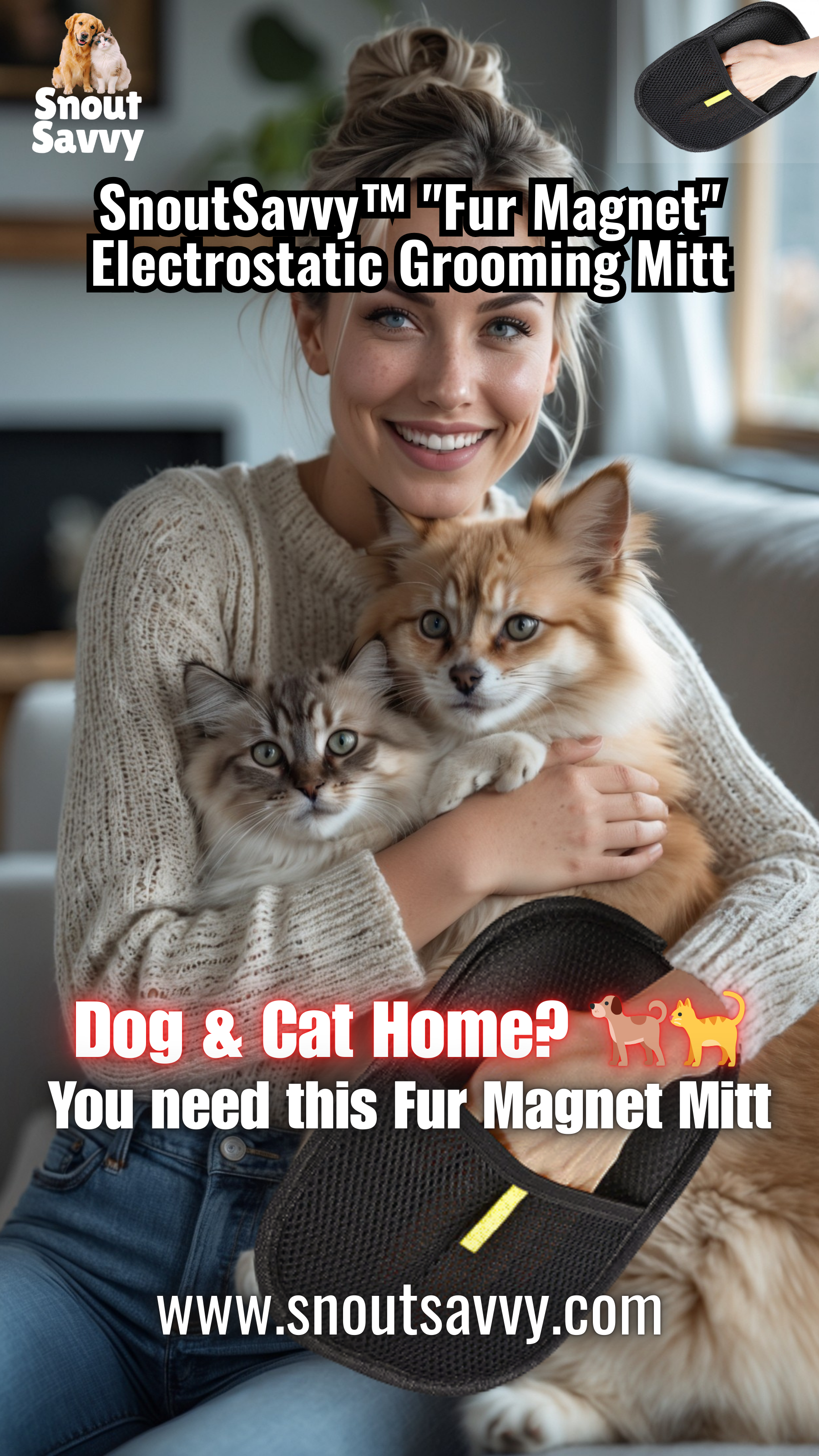 SnoutSavvy™ "Fur Magnet" Electrostatic Grooming Mitt