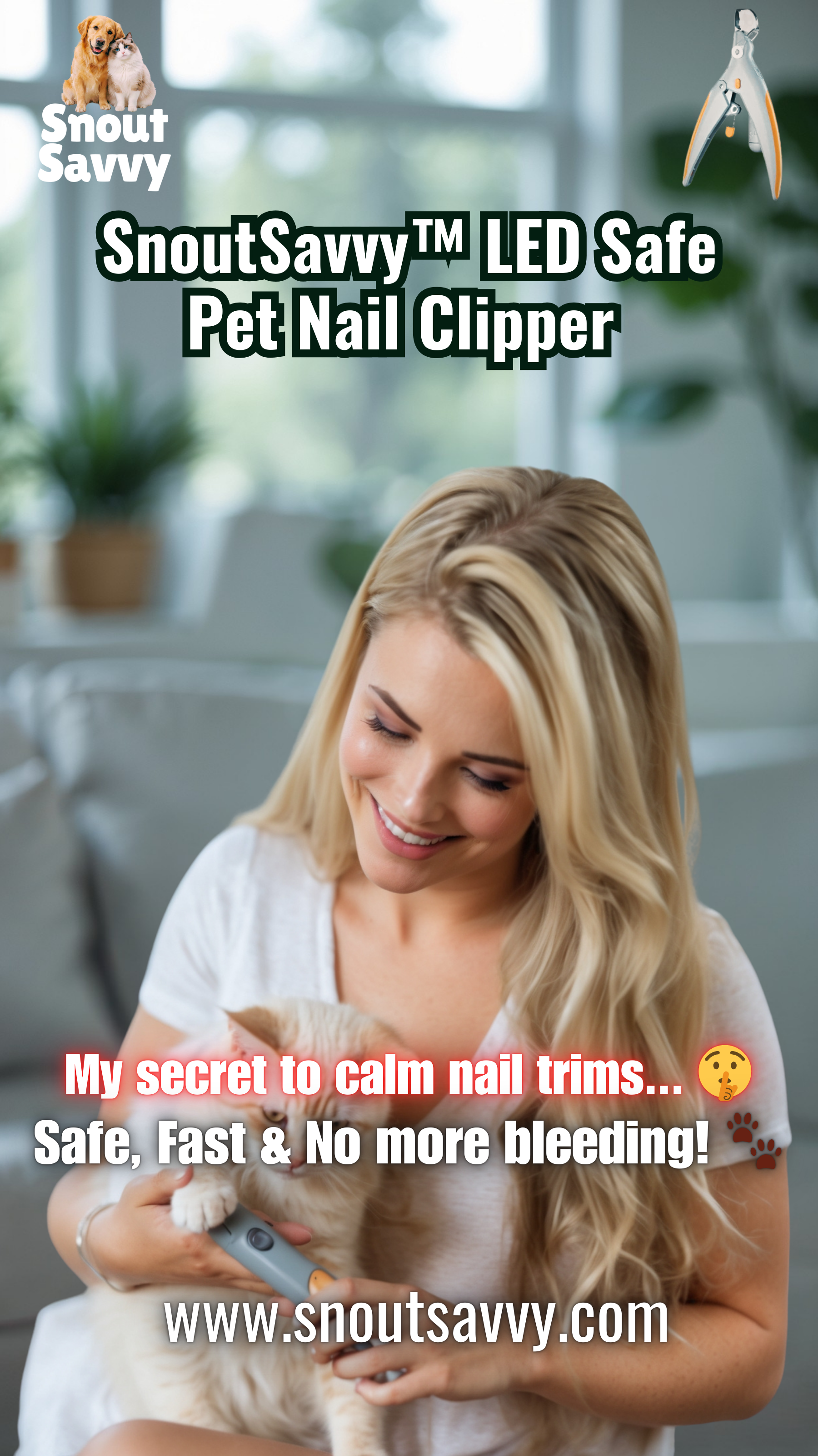 SnoutSavvy™ LED Safe Pet Nail Clipper | Quick-Finder Light & Magnifier | No-Mess Trimmer for Cats & Dogs